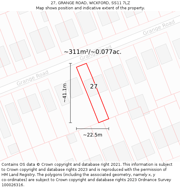 27, GRANGE ROAD, WICKFORD, SS11 7LZ: Plot and title map