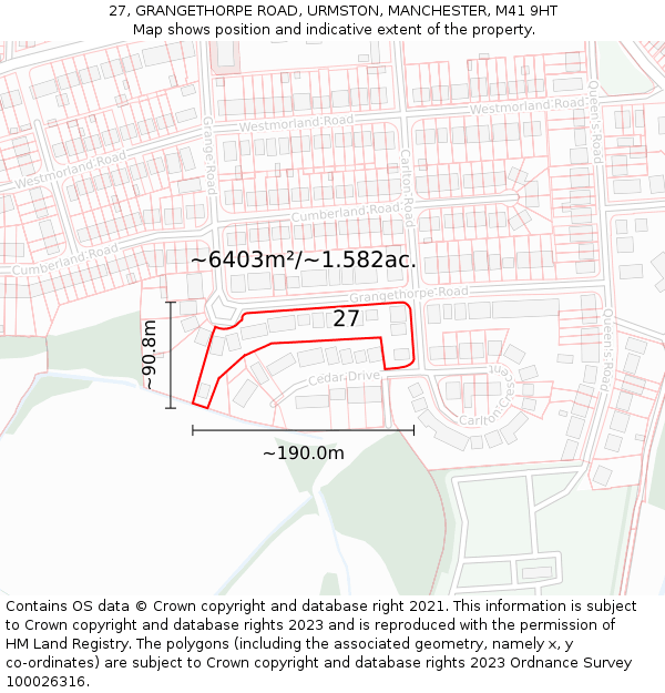 27, GRANGETHORPE ROAD, URMSTON, MANCHESTER, M41 9HT: Plot and title map