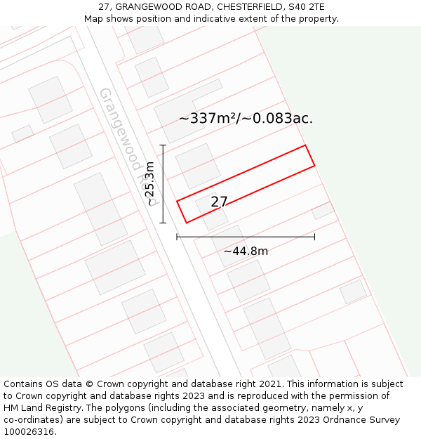 27, GRANGEWOOD ROAD, CHESTERFIELD, S40 2TE: Plot and title map