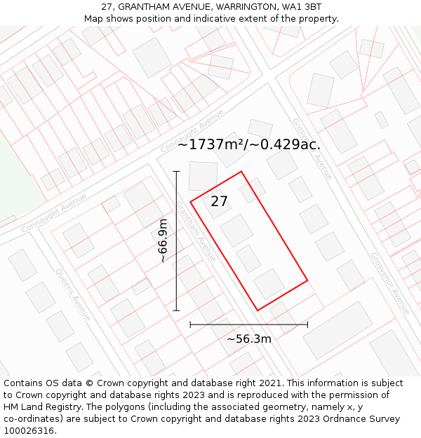 27, GRANTHAM AVENUE, WARRINGTON, WA1 3BT: Plot and title map