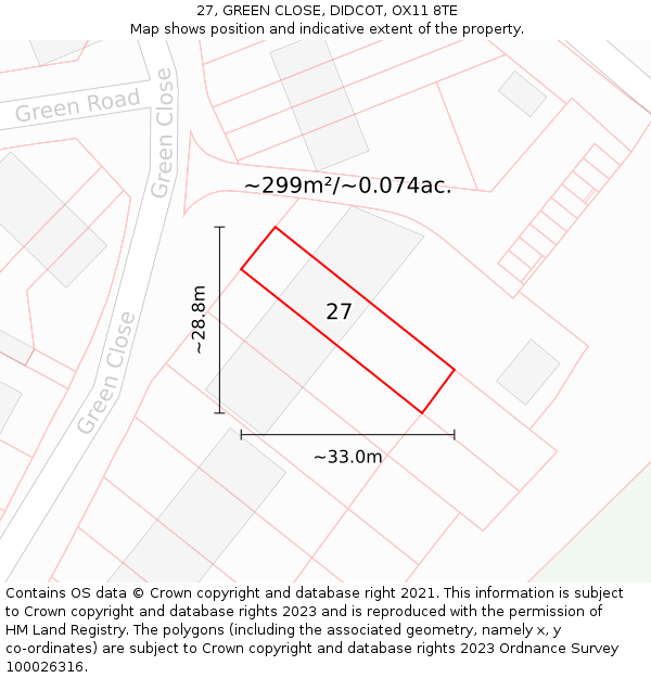 27, GREEN CLOSE, DIDCOT, OX11 8TE: Plot and title map