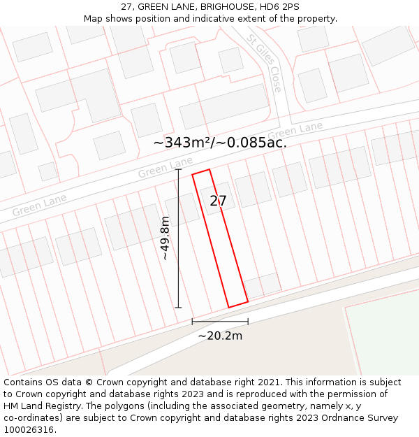 27, GREEN LANE, BRIGHOUSE, HD6 2PS: Plot and title map