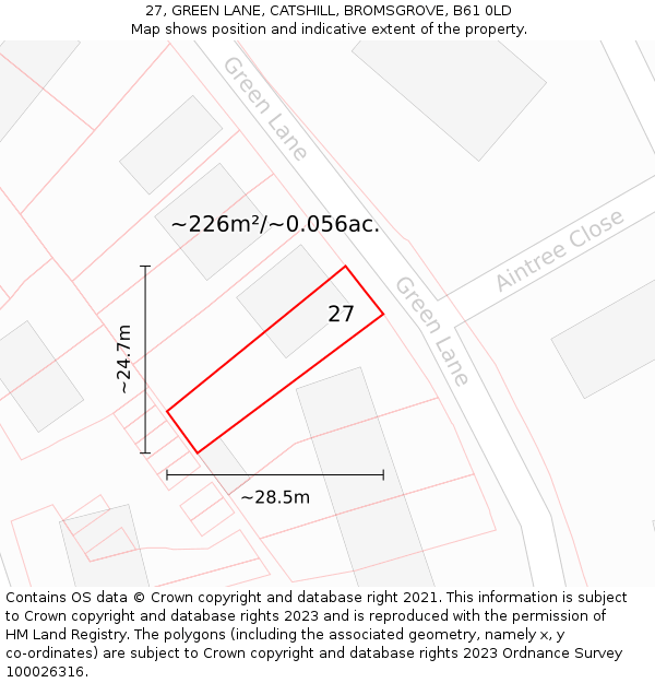 27, GREEN LANE, CATSHILL, BROMSGROVE, B61 0LD: Plot and title map