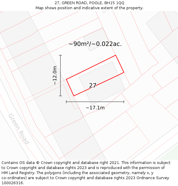 27, GREEN ROAD, POOLE, BH15 1QQ: Plot and title map