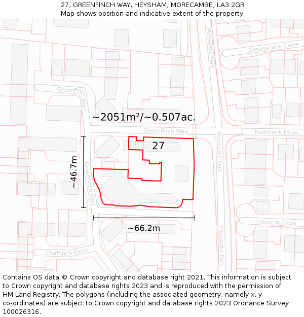 27, GREENFINCH WAY, HEYSHAM, MORECAMBE, LA3 2GR: Plot and title map