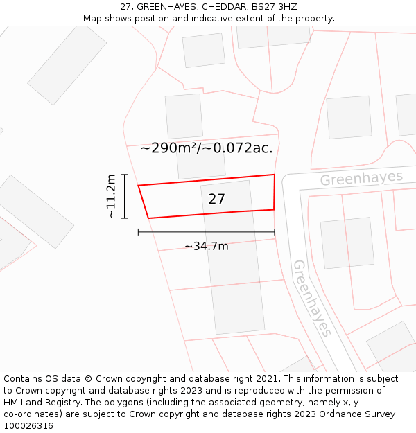 27, GREENHAYES, CHEDDAR, BS27 3HZ: Plot and title map