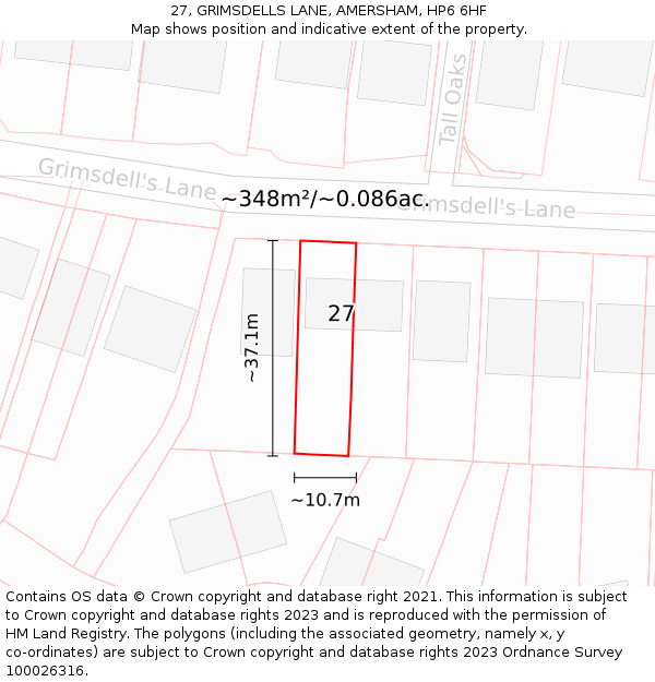 27, GRIMSDELLS LANE, AMERSHAM, HP6 6HF: Plot and title map