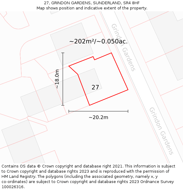 27, GRINDON GARDENS, SUNDERLAND, SR4 8HF: Plot and title map