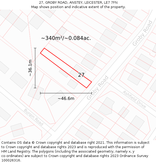 27, GROBY ROAD, ANSTEY, LEICESTER, LE7 7FN: Plot and title map