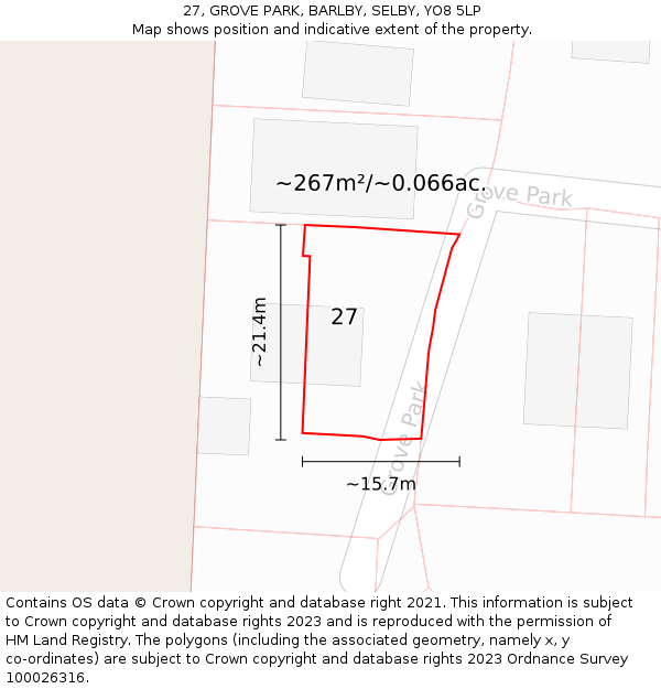 27, GROVE PARK, BARLBY, SELBY, YO8 5LP: Plot and title map