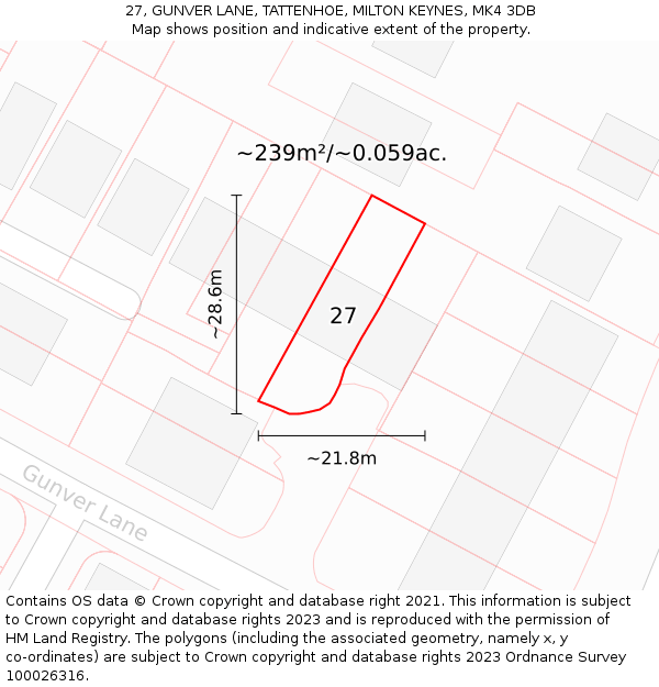 27, GUNVER LANE, TATTENHOE, MILTON KEYNES, MK4 3DB: Plot and title map