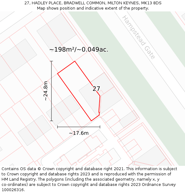 27, HADLEY PLACE, BRADWELL COMMON, MILTON KEYNES, MK13 8DS: Plot and title map