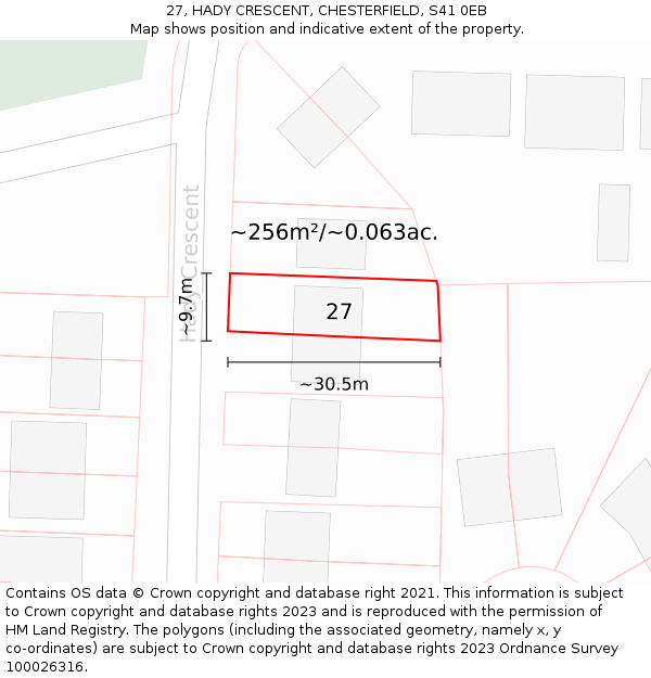 27, HADY CRESCENT, CHESTERFIELD, S41 0EB: Plot and title map