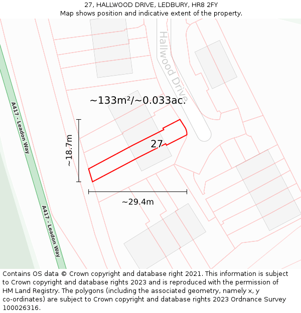 27, HALLWOOD DRIVE, LEDBURY, HR8 2FY: Plot and title map