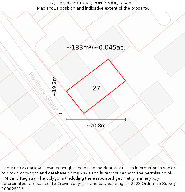 27, HANBURY GROVE, PONTYPOOL, NP4 6FD: Plot and title map
