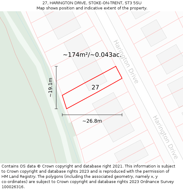 27, HARINGTON DRIVE, STOKE-ON-TRENT, ST3 5SU: Plot and title map