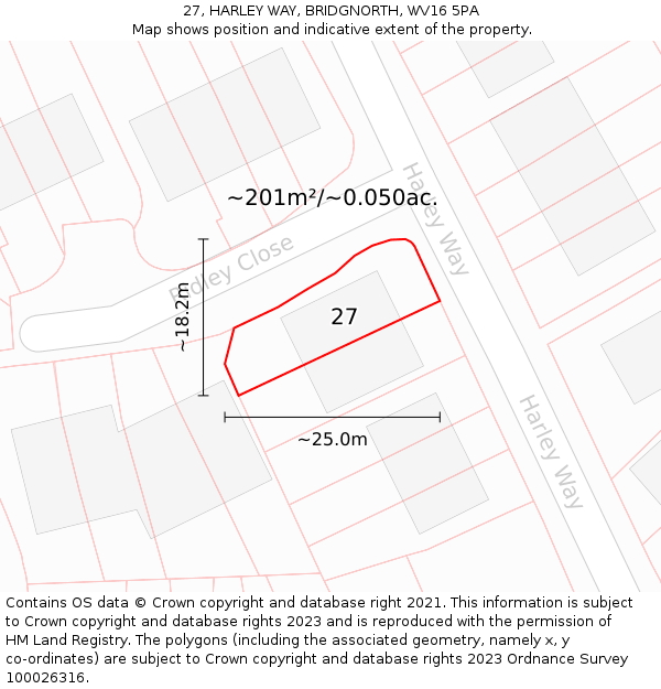 27, HARLEY WAY, BRIDGNORTH, WV16 5PA: Plot and title map