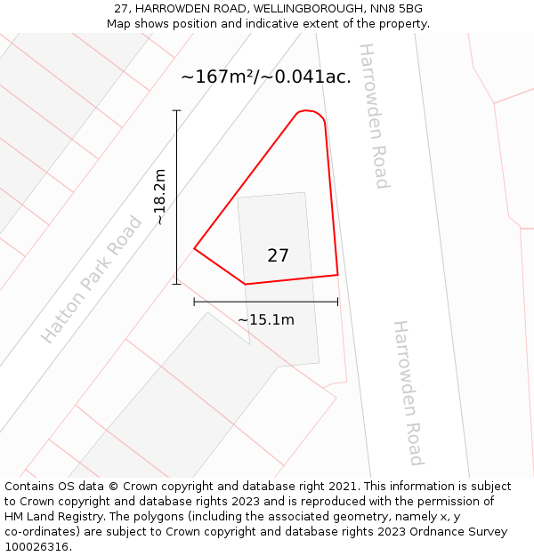 27, HARROWDEN ROAD, WELLINGBOROUGH, NN8 5BG: Plot and title map