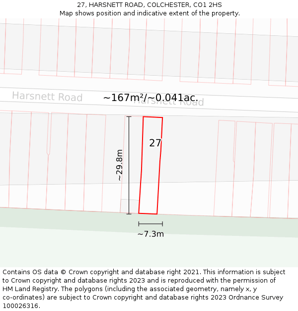 27, HARSNETT ROAD, COLCHESTER, CO1 2HS: Plot and title map