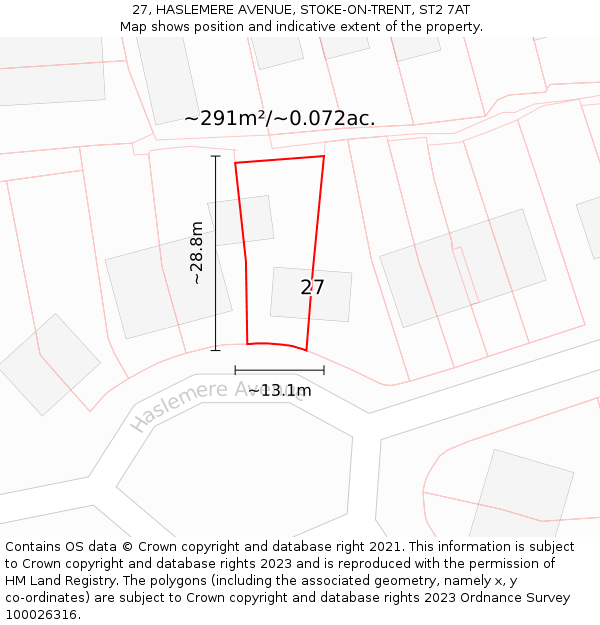 27, HASLEMERE AVENUE, STOKE-ON-TRENT, ST2 7AT: Plot and title map