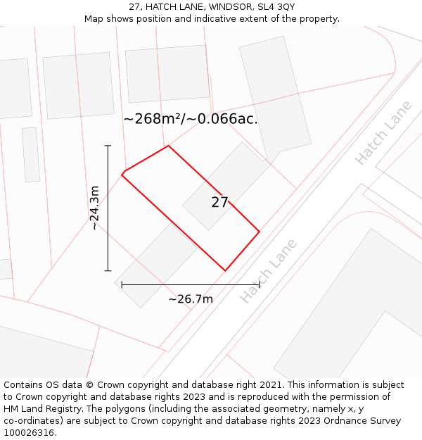 27, HATCH LANE, WINDSOR, SL4 3QY: Plot and title map