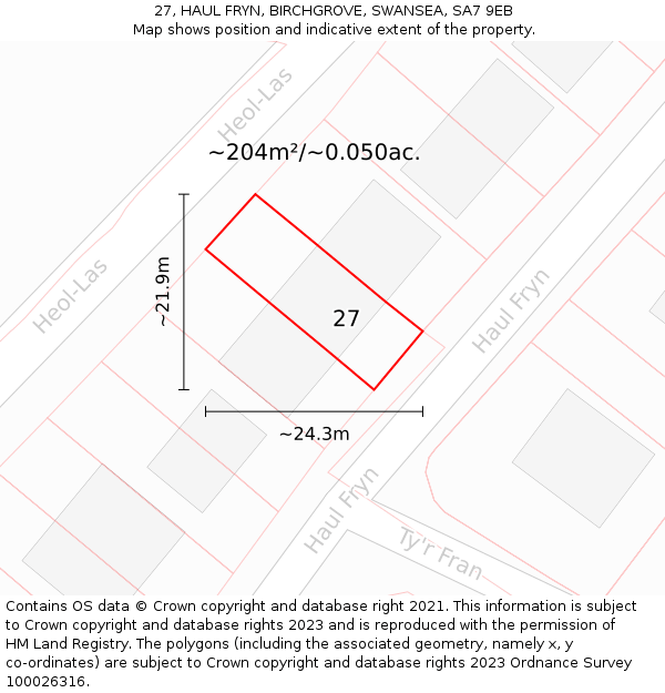 27, HAUL FRYN, BIRCHGROVE, SWANSEA, SA7 9EB: Plot and title map