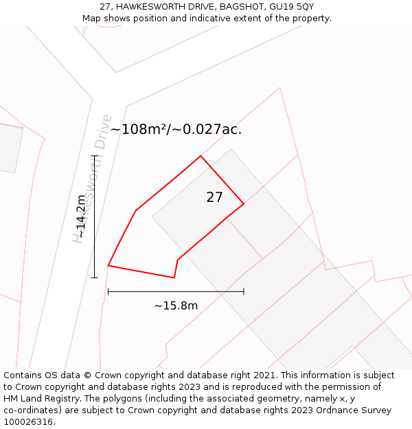 27, HAWKESWORTH DRIVE, BAGSHOT, GU19 5QY: Plot and title map