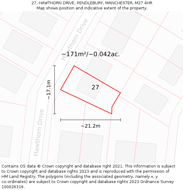 27, HAWTHORN DRIVE, PENDLEBURY, MANCHESTER, M27 4HR: Plot and title map