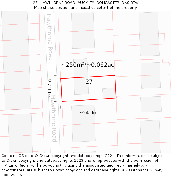 27, HAWTHORNE ROAD, AUCKLEY, DONCASTER, DN9 3EW: Plot and title map