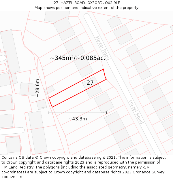 27, HAZEL ROAD, OXFORD, OX2 9LE: Plot and title map