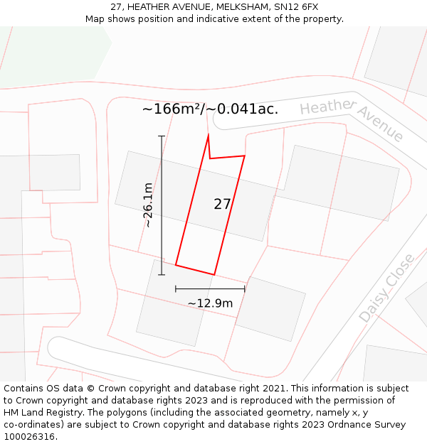 27, HEATHER AVENUE, MELKSHAM, SN12 6FX: Plot and title map