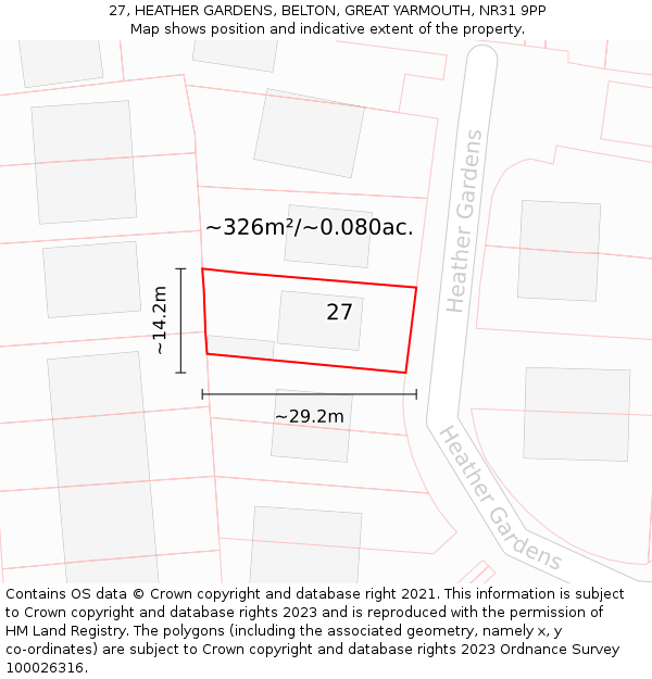 27, HEATHER GARDENS, BELTON, GREAT YARMOUTH, NR31 9PP: Plot and title map