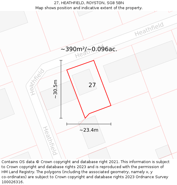 27, HEATHFIELD, ROYSTON, SG8 5BN: Plot and title map