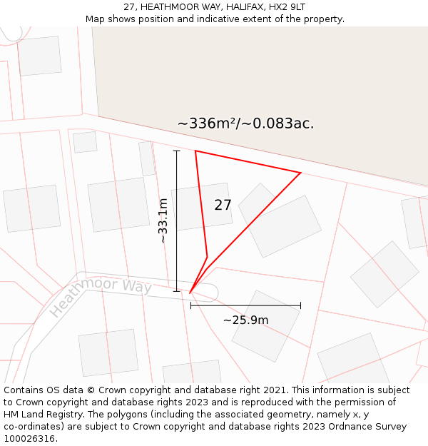 27, HEATHMOOR WAY, HALIFAX, HX2 9LT: Plot and title map