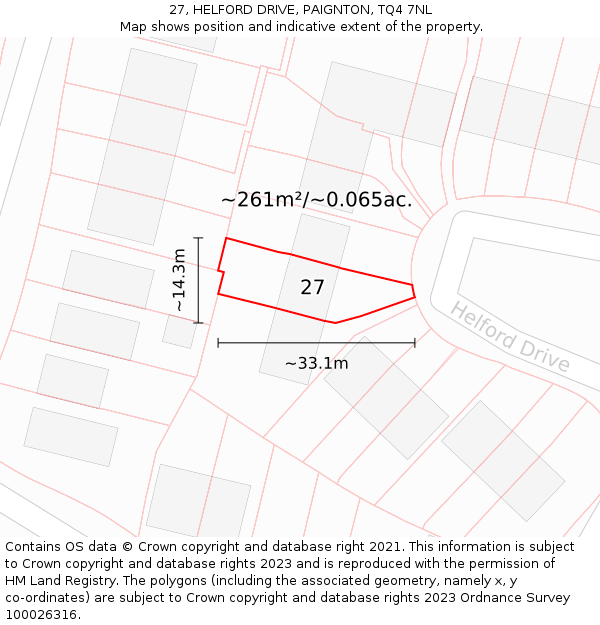 27, HELFORD DRIVE, PAIGNTON, TQ4 7NL: Plot and title map