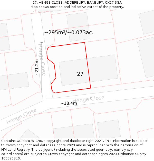 27, HENGE CLOSE, ADDERBURY, BANBURY, OX17 3GA: Plot and title map
