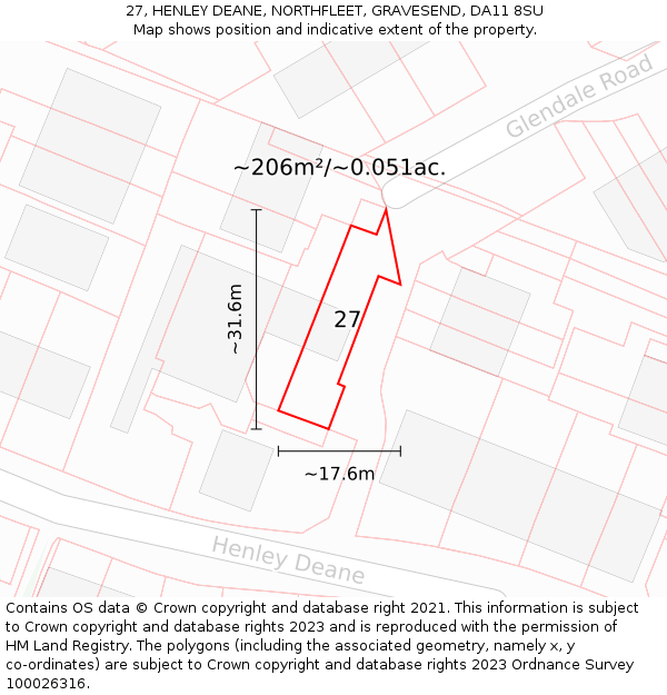 27, HENLEY DEANE, NORTHFLEET, GRAVESEND, DA11 8SU: Plot and title map