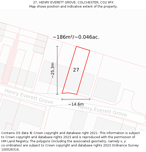 27, HENRY EVERETT GROVE, COLCHESTER, CO2 9FX: Plot and title map