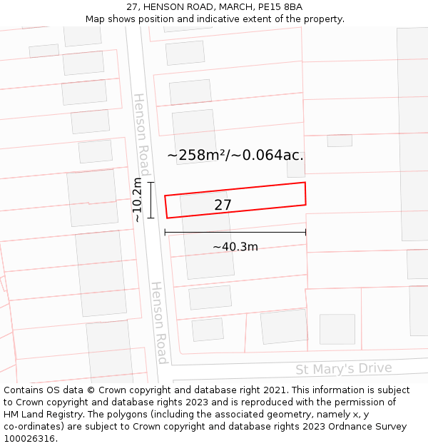 27, HENSON ROAD, MARCH, PE15 8BA: Plot and title map