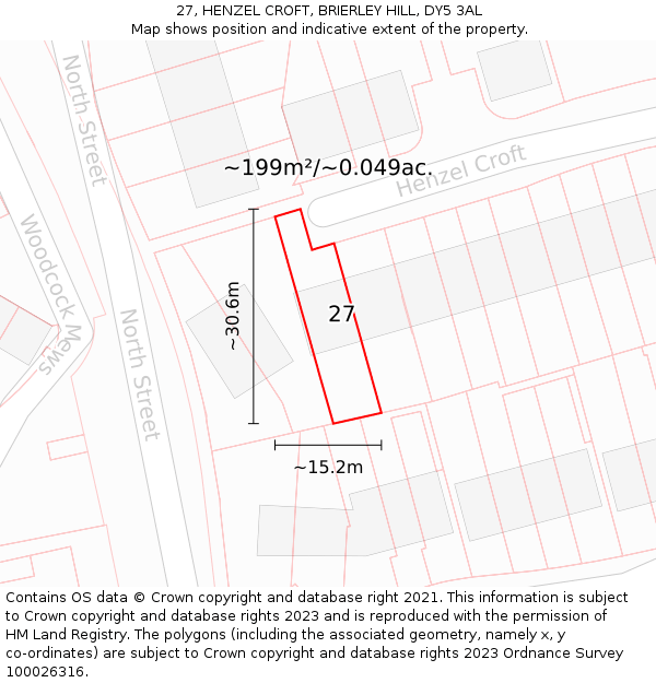 27, HENZEL CROFT, BRIERLEY HILL, DY5 3AL: Plot and title map