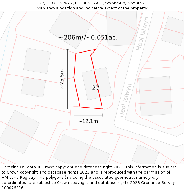 27, HEOL ISLWYN, FFORESTFACH, SWANSEA, SA5 4NZ: Plot and title map