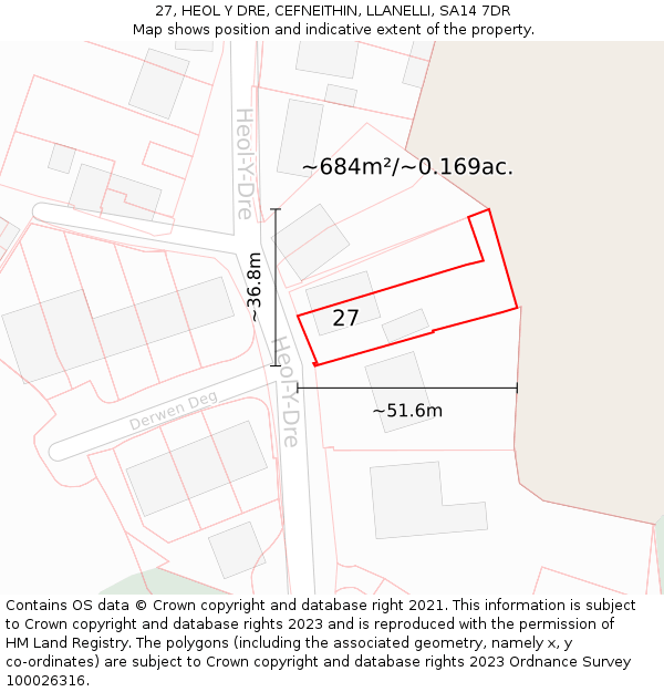 27, HEOL Y DRE, CEFNEITHIN, LLANELLI, SA14 7DR: Plot and title map