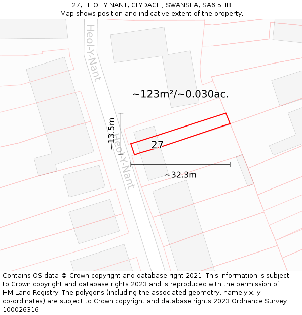 27, HEOL Y NANT, CLYDACH, SWANSEA, SA6 5HB: Plot and title map