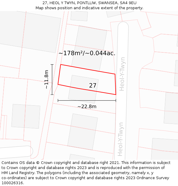 27, HEOL Y TWYN, PONTLLIW, SWANSEA, SA4 9EU: Plot and title map