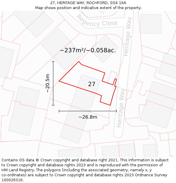 27, HERITAGE WAY, ROCHFORD, SS4 1XA: Plot and title map