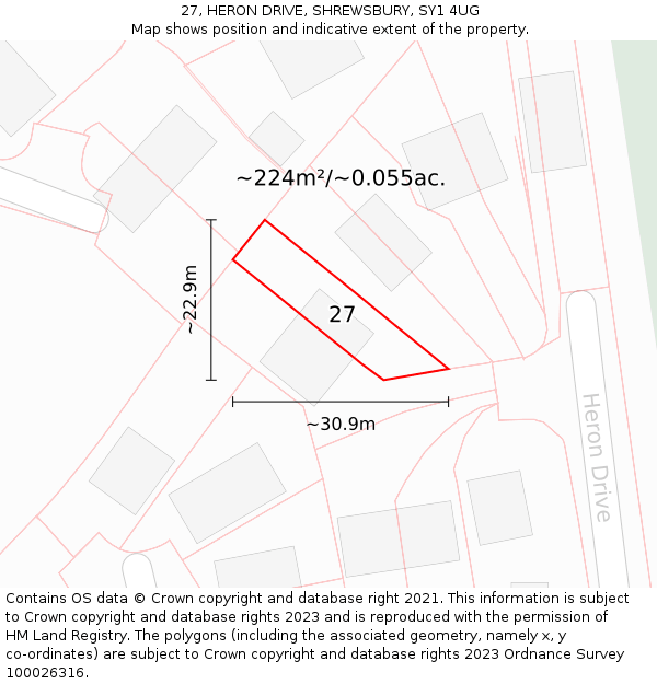 27, HERON DRIVE, SHREWSBURY, SY1 4UG: Plot and title map