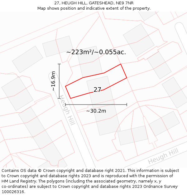 27, HEUGH HILL, GATESHEAD, NE9 7NR: Plot and title map