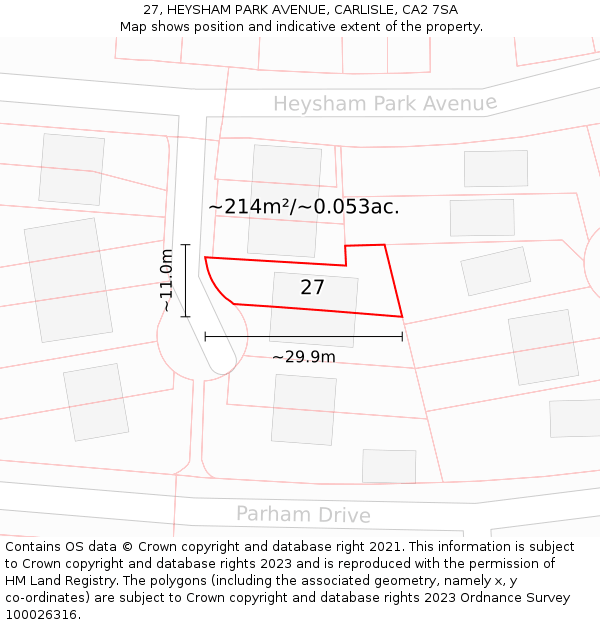 27, HEYSHAM PARK AVENUE, CARLISLE, CA2 7SA: Plot and title map