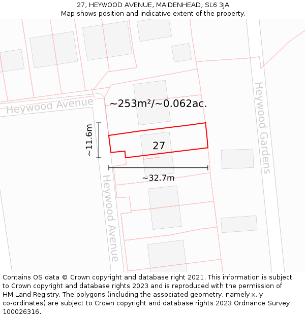 27, HEYWOOD AVENUE, MAIDENHEAD, SL6 3JA: Plot and title map