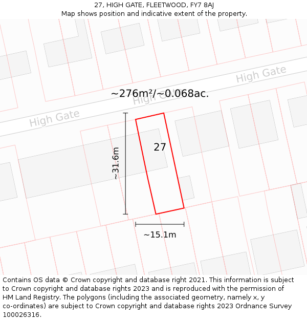 27, HIGH GATE, FLEETWOOD, FY7 8AJ: Plot and title map